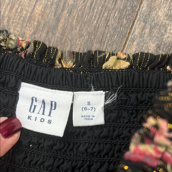 GAP Black and Gold Floral Square Neck Puff Sleeve Knee-Length Dress - Picture 2 of 10